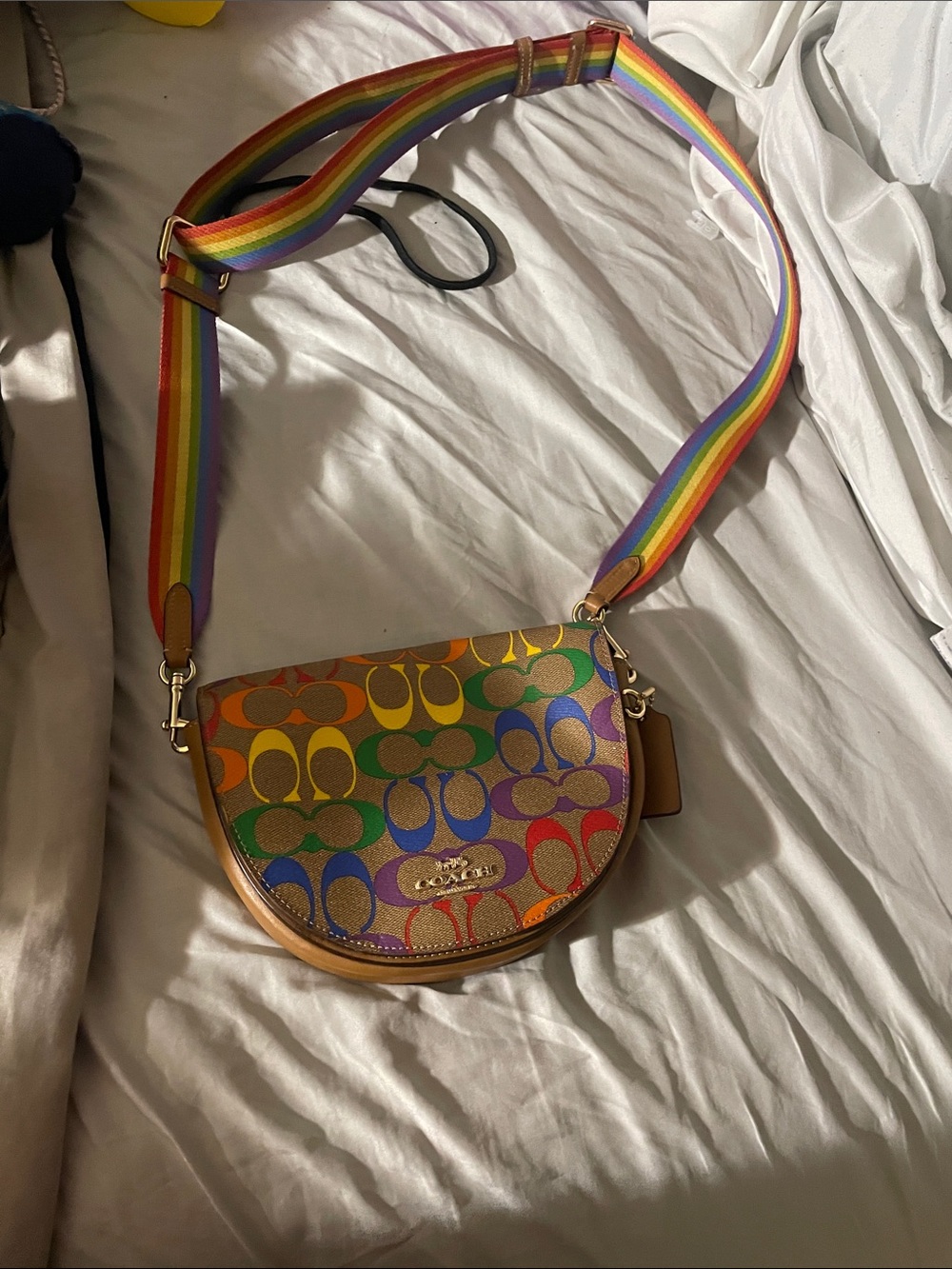 Coach Multicolor Signature Saddle Crossbody with Rainbow Strap